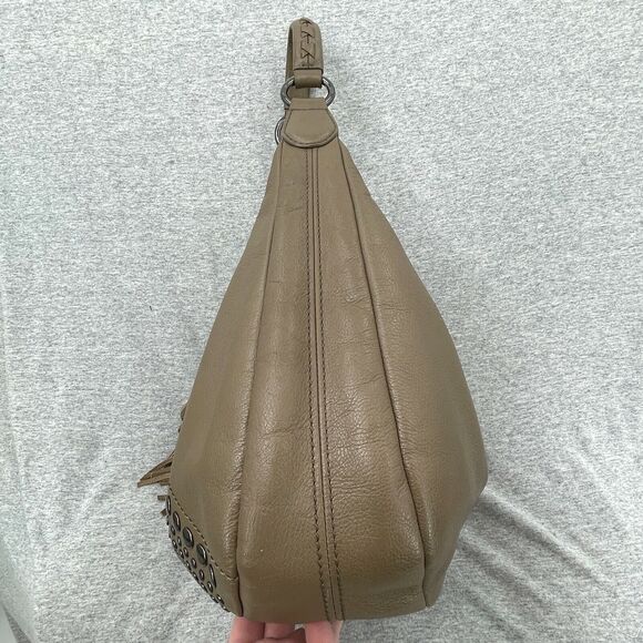 Isabella Fiore Purse Tan Leather Studded Fringe Hobo Shoulder Handbag Braided - Picture 8 of 12